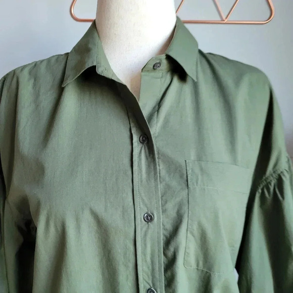 RAILS, Janae Olive Green Button Blouson Sleeve Oversized Shirt Top Size Small - Picture 5 of 13